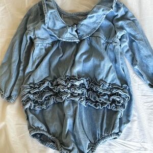 RuffleButts Ruffle Denim Bubble Romper & Tights Set